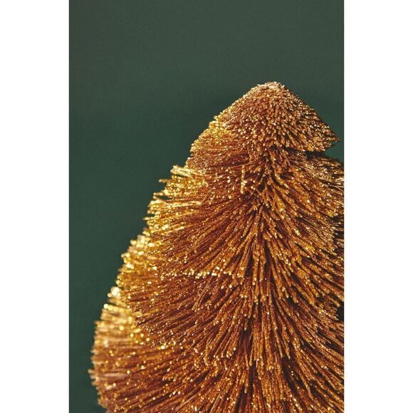 ANTHROPOLOGIE Sisal Bottle Brush Tree Frosted Glitter Gold Short NEW - Picture 2 of 5